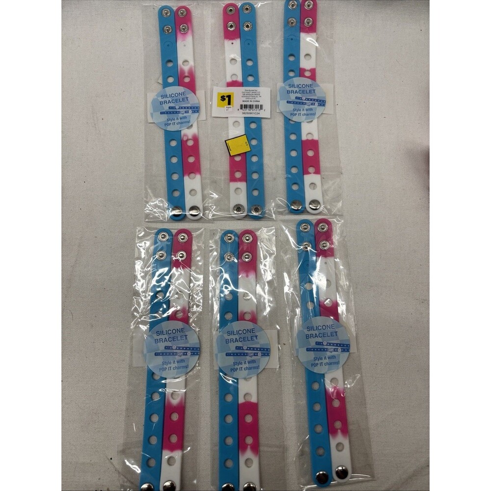 Silicone Bracelet Lot of 6 Adjustable Wristbands Assorted Colors New